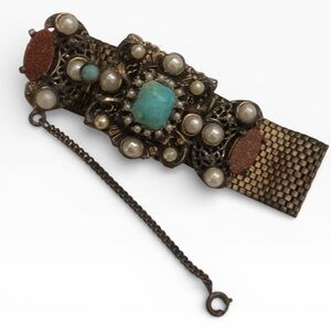 Vintage Ornate Goldstone Mesh Bracelet